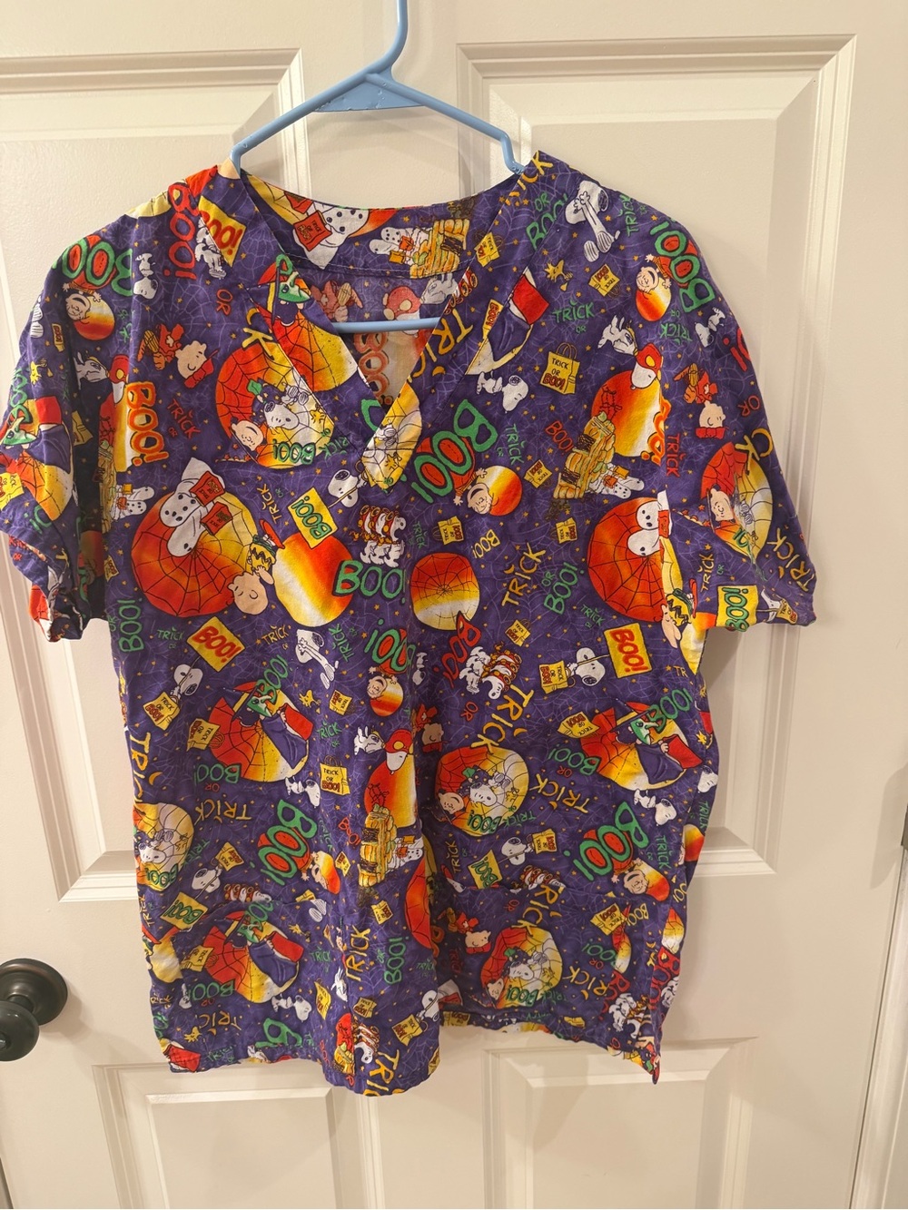 Woman’s Halloween Snoopy and Gang  Print Top/Scrubs - Size Medium
